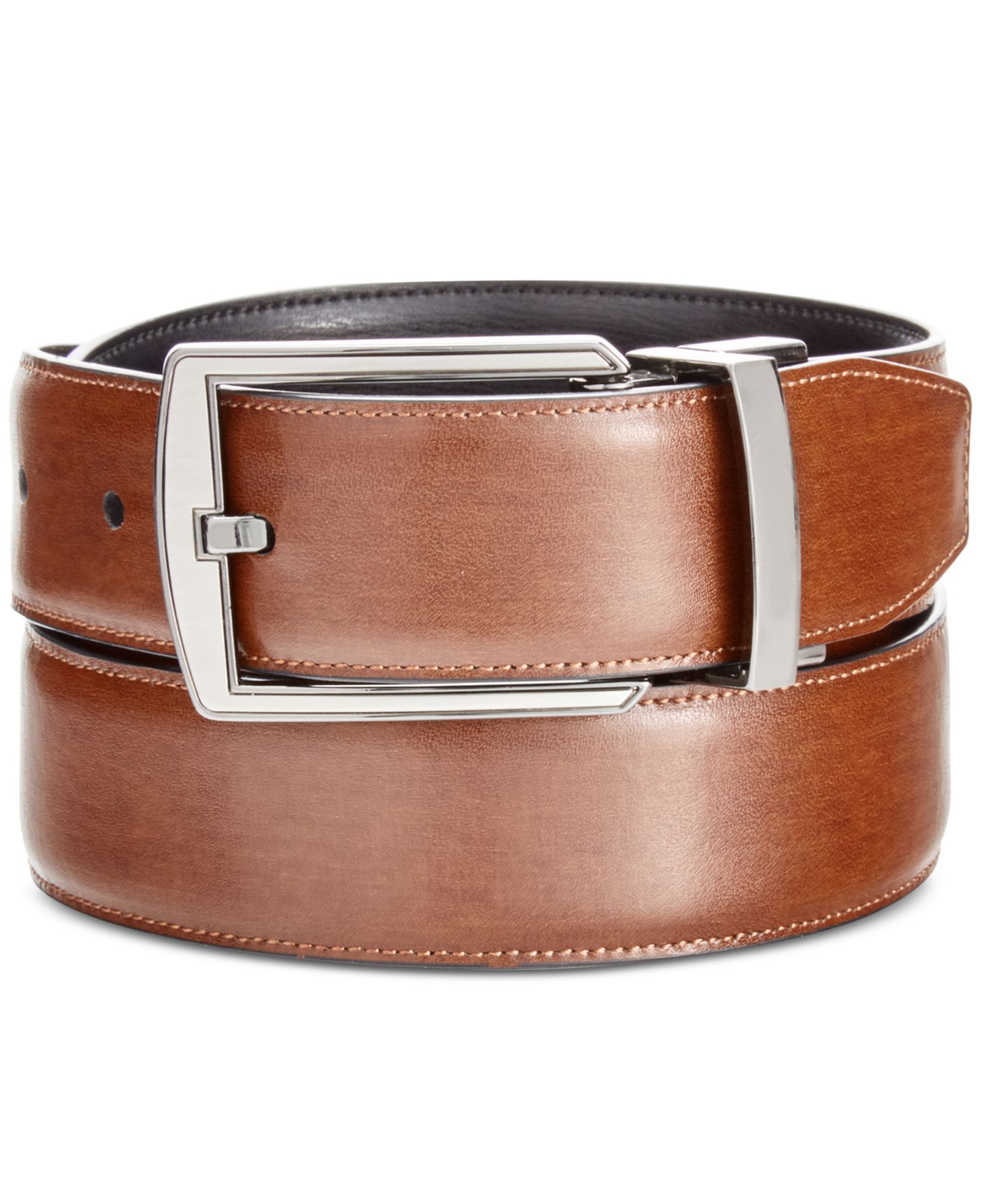 Мужской ремень Perry Ellis Portfolio Reversible Feather Stitch-Edge Belt, цвет: Чёрный / Коричневый — фото 5
