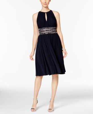 R & M Richards - Embellished Gathered Keyhole Dress