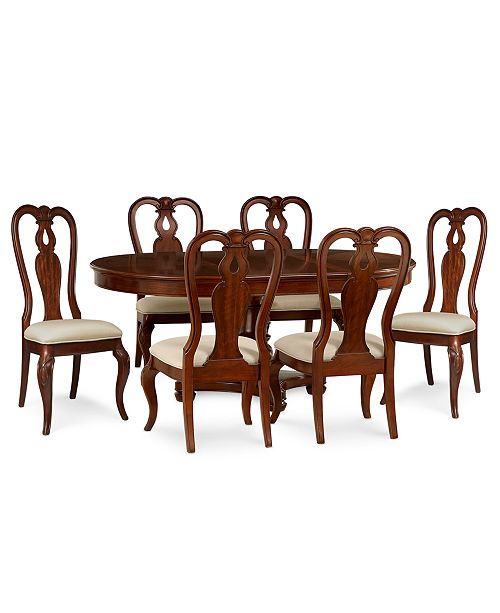 Bordeaux Round Dining Furniture 7 Piece Set Round Dining Pedestal Table 6 Queen Anne Side Chairs