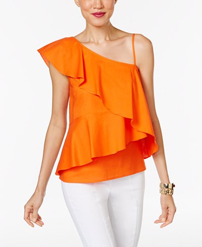 Marled One-Shoulder Tiered Blouse