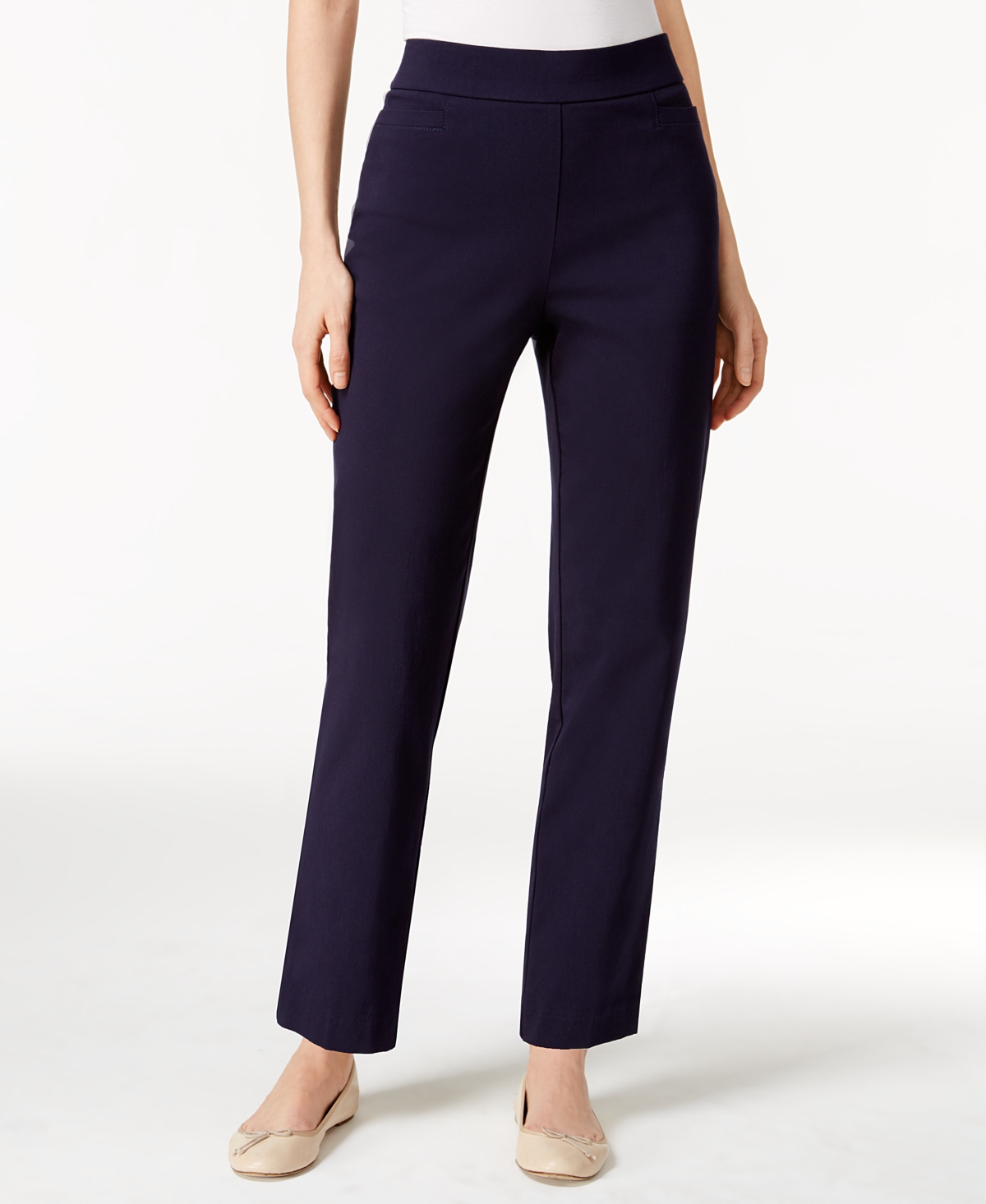 Alfred Dunner Petite Classics Tummy-control Pull-on Straight-leg Pants, Petite & Petite Short In Navy