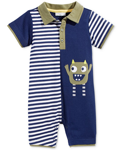 First Impressions Monster Striped Polo Romper, Baby Boys (0-24 months), Only at Macy's