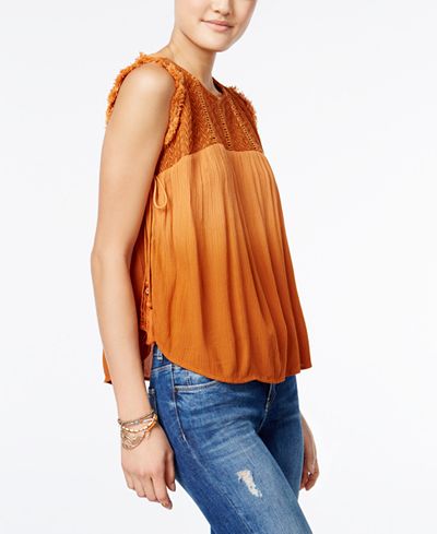 American Rag Embroidered Dip-Dyed Tassel Top, Only at Macy's