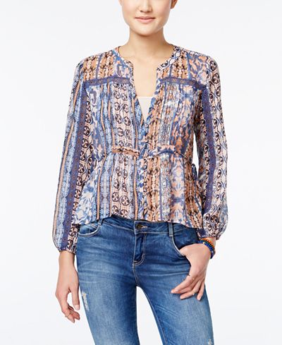 American Rag Printed Pintucked Crochet-Trim Top, Only at Macy's