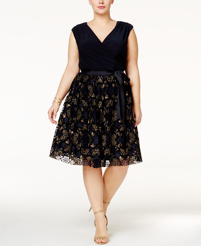 SL Fashions Plus Size Metallic-Print Fit & Flare Dress - Macy's