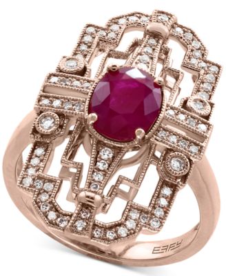 EFFY Collection - Certified Ruby (1-3/8 ct. t.w.) and Diamond (1/4 ct. t.w.) Statement Ring in 14k Rose Gold