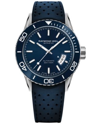 Raymond Weil - Men's Swiss Automatic Freelancer Blue Rubber Strap Watch 42mm 2760-SR3-50001