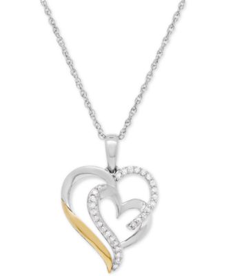 Macy's - Diamond Heart Pendant Necklace (1/5 ct. t.w.) in Sterling Silver and 14k Gold