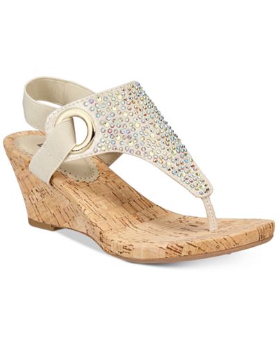 White Mountain Aldon Thong Embellished Wedge Sandals