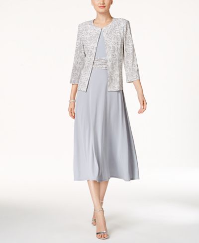 Jessica Howard Midi Dress and Lace-Print Jacket