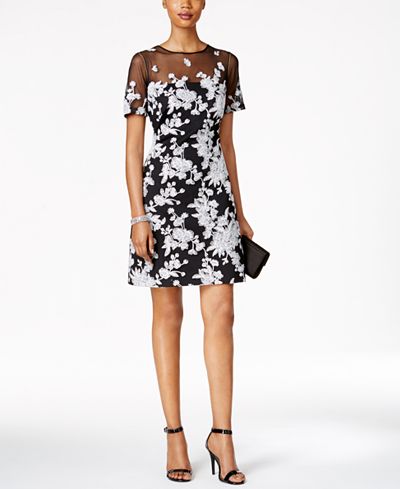 Tadashi Shoji Floral-Print Illusion A-line Dress