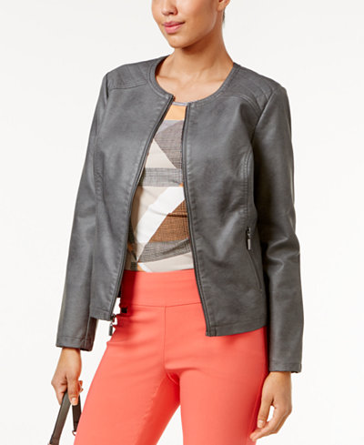 Alfani Faux-Leather Quilted-Trim Jacket, Only at Macy's