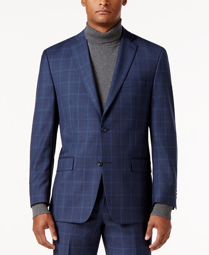 Michael Kors Men's Classic-Fit Medium Blue Double Windowpane Suit - Macy's