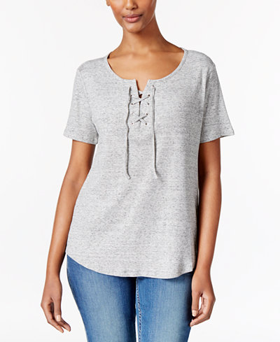 Calvin Klein Jeans Lace-Up Split-Neck T-Shirt