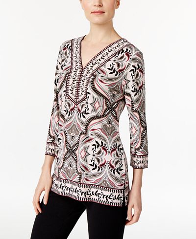 JM Collection Printed Studded Tunic, Only at Macy's