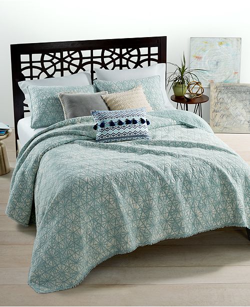 Martha Stewart Collection CLOSEOUT! Beach Washed Reversible Boardwalk Blue Quilt and Sham ...