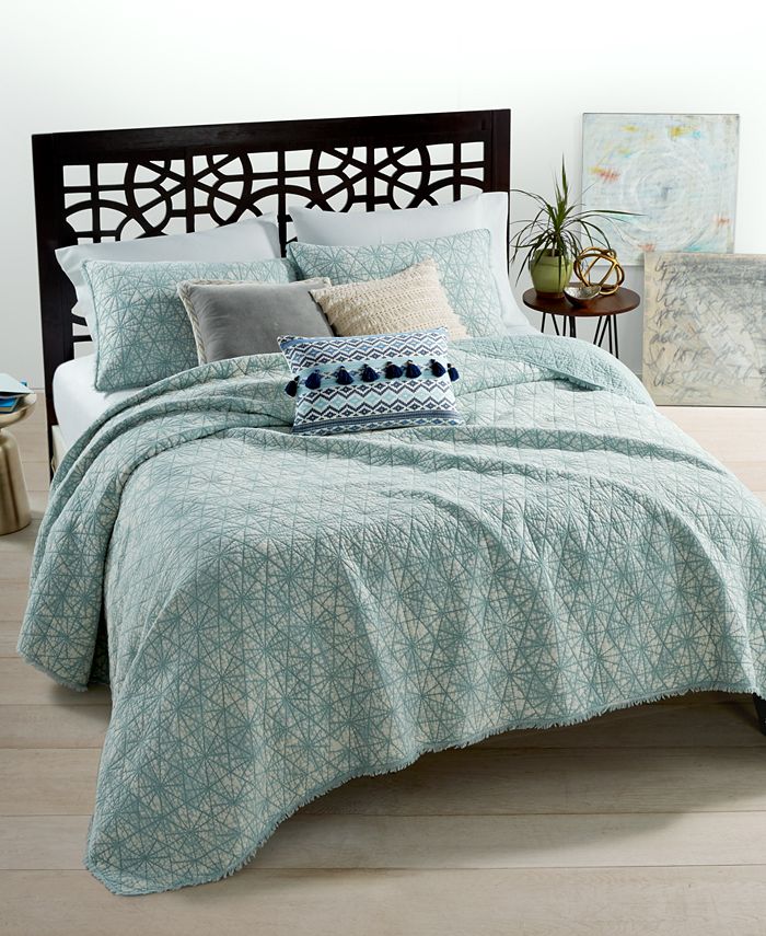 Martha Stewart Collection CLOSEOUT! Beach Washed Reversible Boardwalk Blue King Quilt, Created