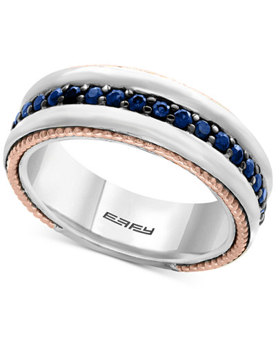 EFFY® Men's Sapphire Band (1 ct. t.w.) in Sterling Silver, 18k Rose Gold and Black Rhodium