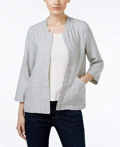 Eileen Fisher Open-Front Mandarin-Collar Jacket