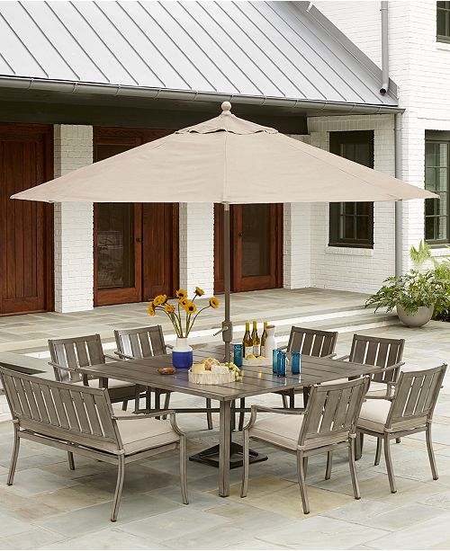 Furniture Wayland Outdoor Aluminum 8-Pc. Dining Set (64&quot; Square Dining Table, 6 Dining Chairs ...