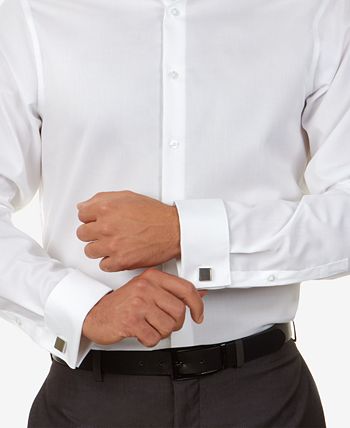 Men's Slim-Fit Non-Iron Herringbone French Cuff Dress Shirt