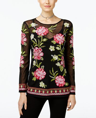 INC International Concepts Embroidered Mesh Top, Only at Macy's