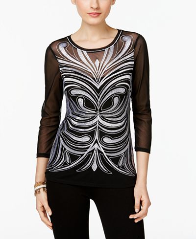 INC International Concepts Embroidered Mesh Top, Only at Macy's