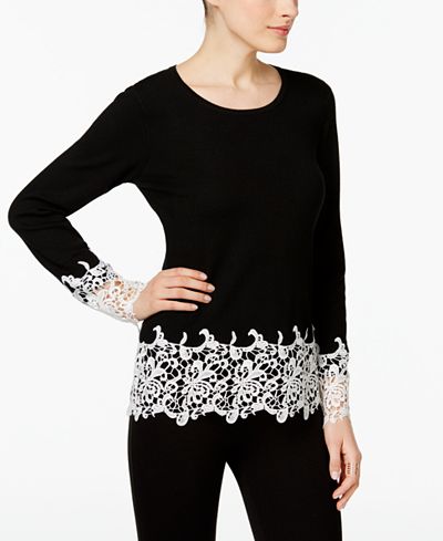 INC International Concepts Lace-Trim Sweater, Only at Macy's