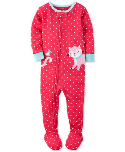 Carter's 1-Pc. Dot-Print Cat Footed Pajamas, Toddler Girls (2T-4T ...
