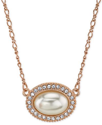 2028 Rose Gold-Tone Pavé Imitation Pearl Pendant Necklace