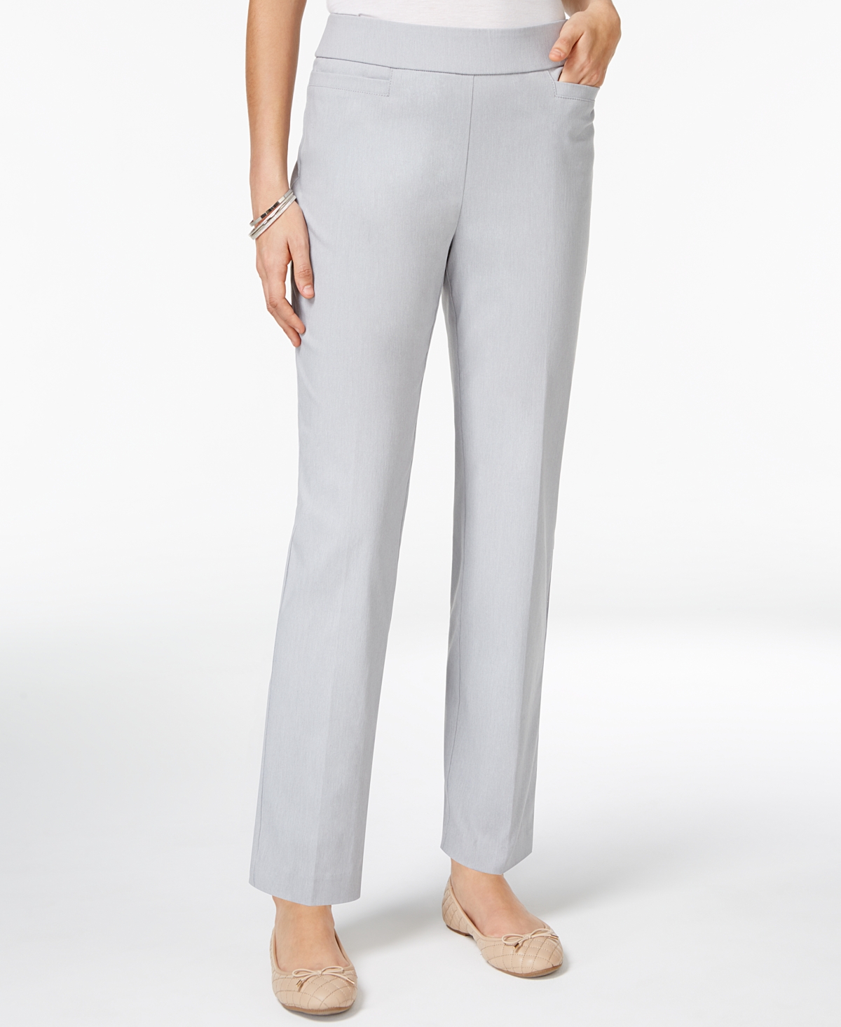 Alfred Dunner Petite Classics Tummy-control Pull-on Straight-leg Pants, Petite & Petite Short In Grey
