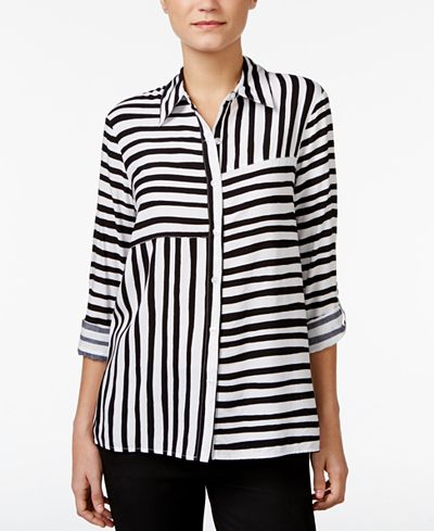 Alfred Dunner City Life Striped Roll-Tab Shirt