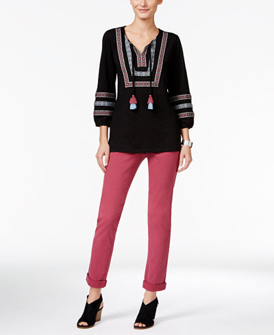 Style & Co Peasant Top & Chino Boyfriend Pants, Only at Macy's