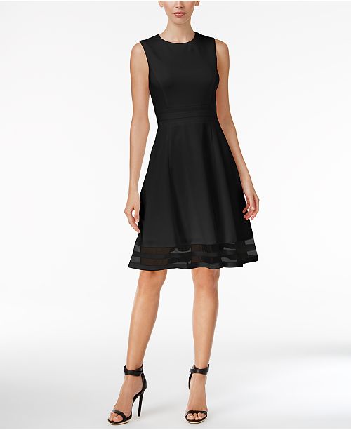Calvin Klein Illusion-Trim Fit & Flare Dress, Regular & Petite Sizes ...