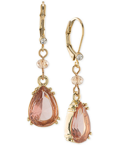 Carolee Gold-Tone Pink Stone Drop Earrings