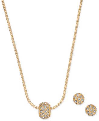 Charter Club - Gold-Tone Pav&eacute; Ball Pendant Necklace and Stud Earrings Set