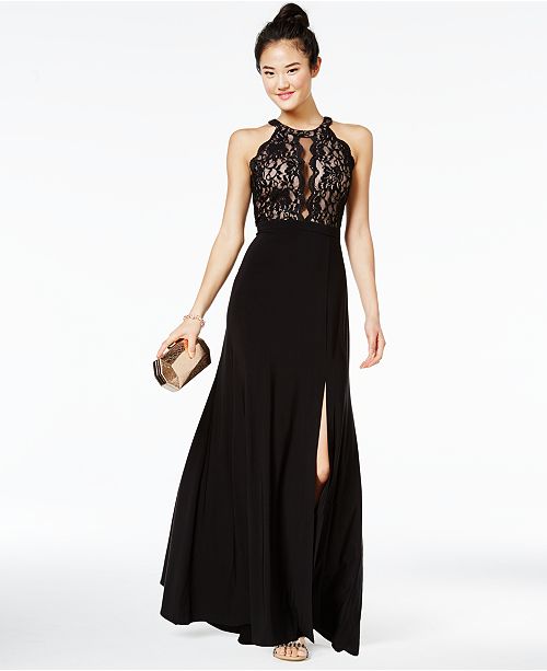 Morgan & Company Juniors&#39; Sequined Lace & Solid Gown & Reviews - Dresses - Juniors - Macy&#39;s