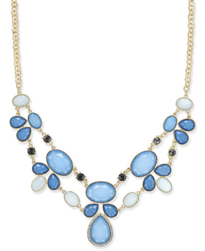 INC International Concepts Gold-Tone Crystal & Blue Stone Statement Necklace, Only at Macy's