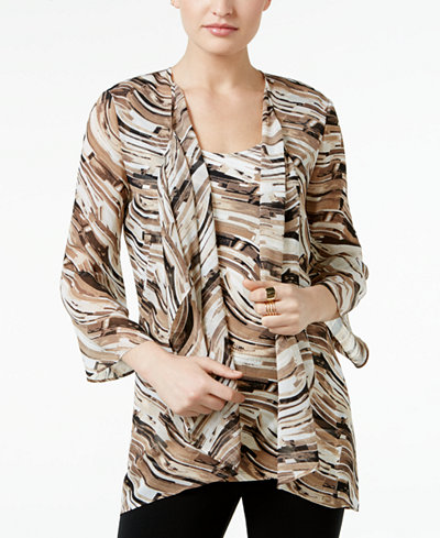 JM Collection Petite Printed Layered-Look Blouse, Only at Macy's
