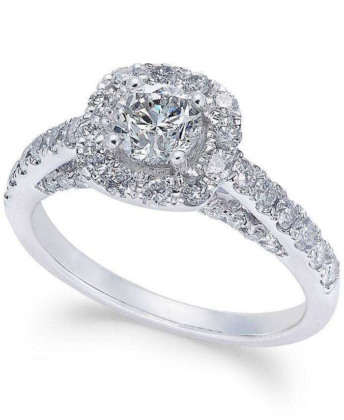 Macy's Diamond Halo Engagement Ring (1-1/4 ct. t.w.) in 14k White Gold ...