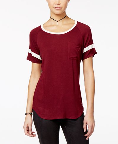 Ultra Flirt Juniors' Striped-Sleeve High-Low T-Shirt