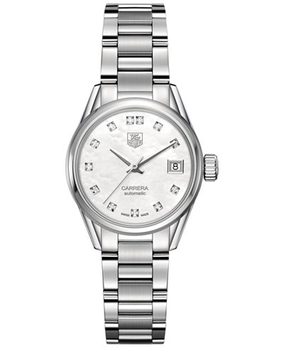 TAG Heuer Women's Swiss Automatic Carrera Diamond (1/10 ct. t.w.) Stainless Steel Bracelet Watch 28mm WAR2414.BA0776
