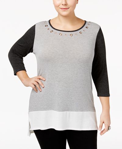 Belldini Plus Size High-Low Colorblocked Top