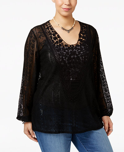 Eyeshadow Trendy Plus Size Crocheted Lace Top