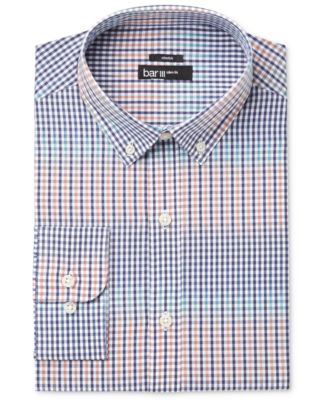 Bar III Men's Slim-Fit Stretch Coral Blue Gingham Dress Shirt, Created ...