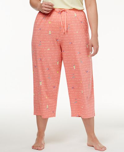 Hue Plus Size Printed Cotton Knit Capri Pajama Pants