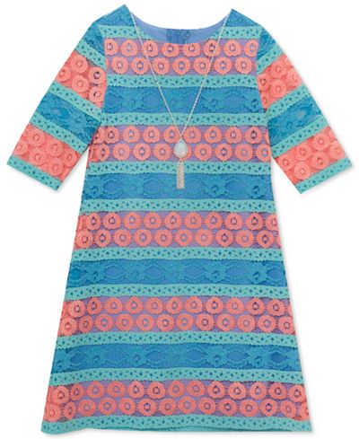 Rare Editions Lace Shift Dress & Necklace Set, Little Girls (2-6X)