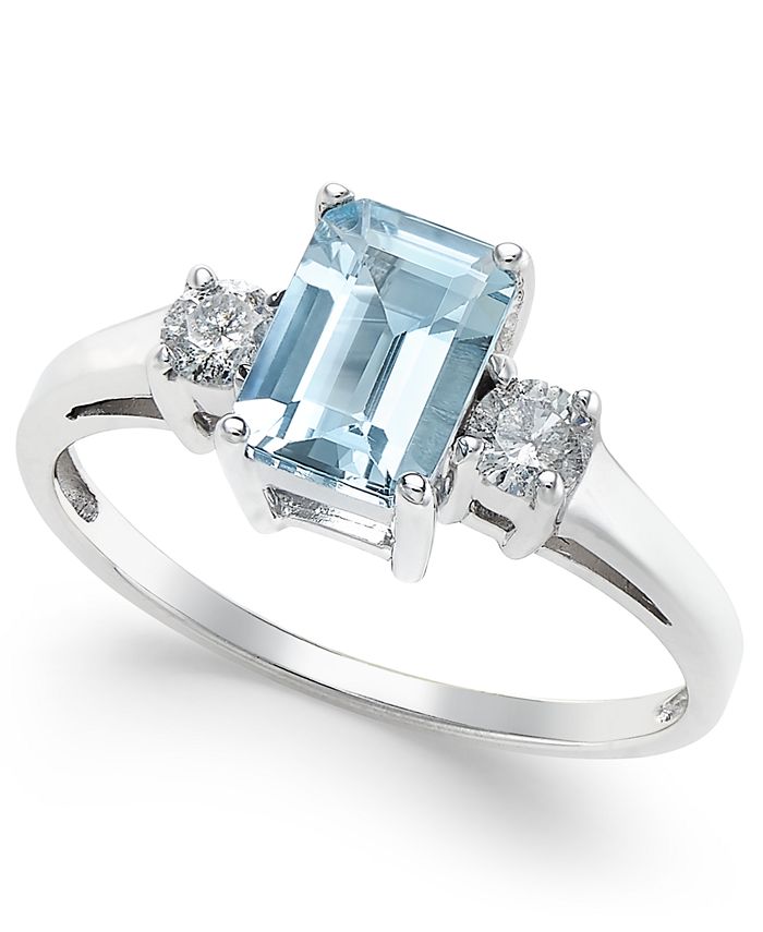 Macy's Aquamarine (1 ct. t.w.) and Diamond (1/5 ct. t.w.) Ring in 14k ...