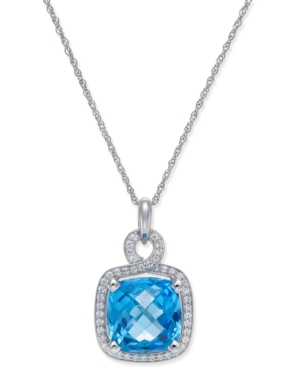 image of Blue Topaz (8 ct. t.w.) and Diamond (1/3 ct. t.w.) Pendant Necklace in 14k White Gold
