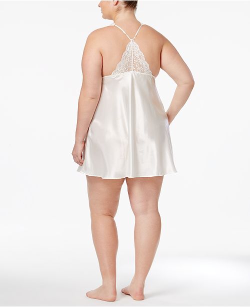 Flora by Flora Nikrooz Plus Size Emma Lace-Trimmed Charmeuse Chemise ...